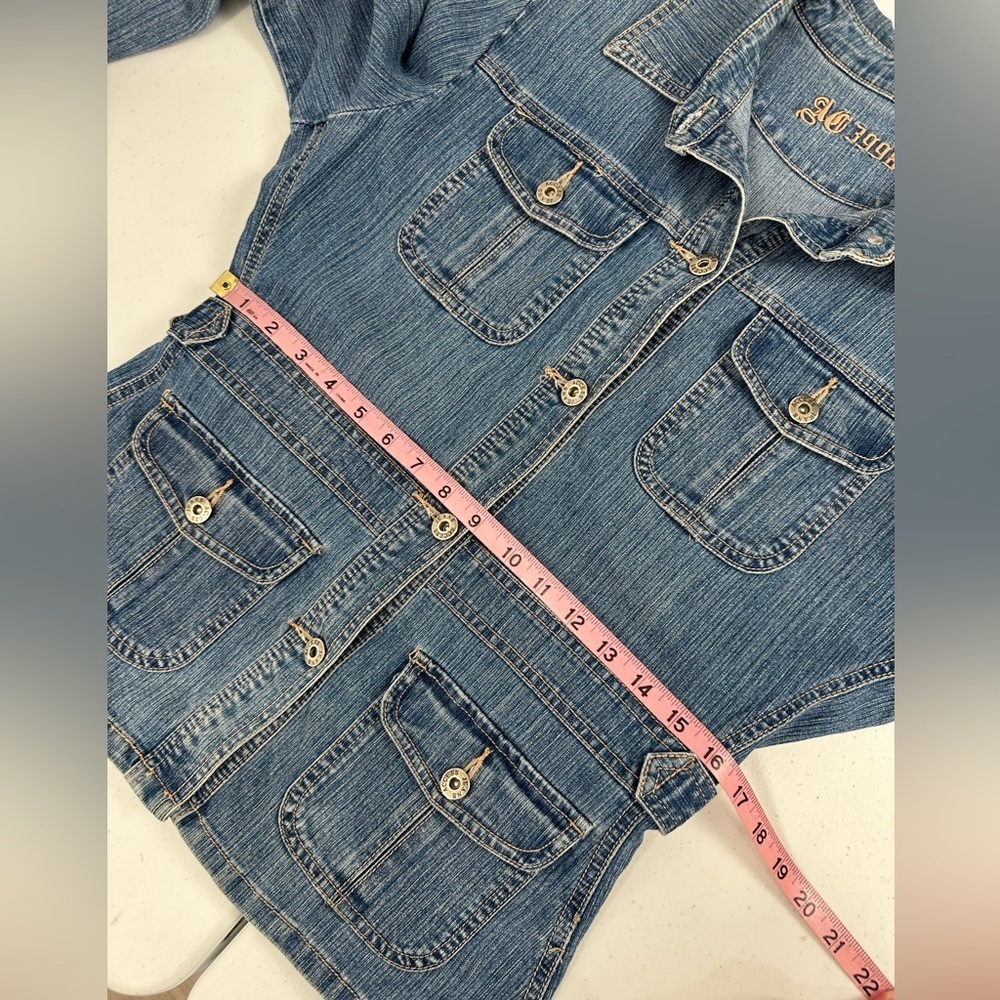 AC3998 Women's Y2K Collared Long Sleeve Denim Jean Jacket Large - Picture 6 of 12